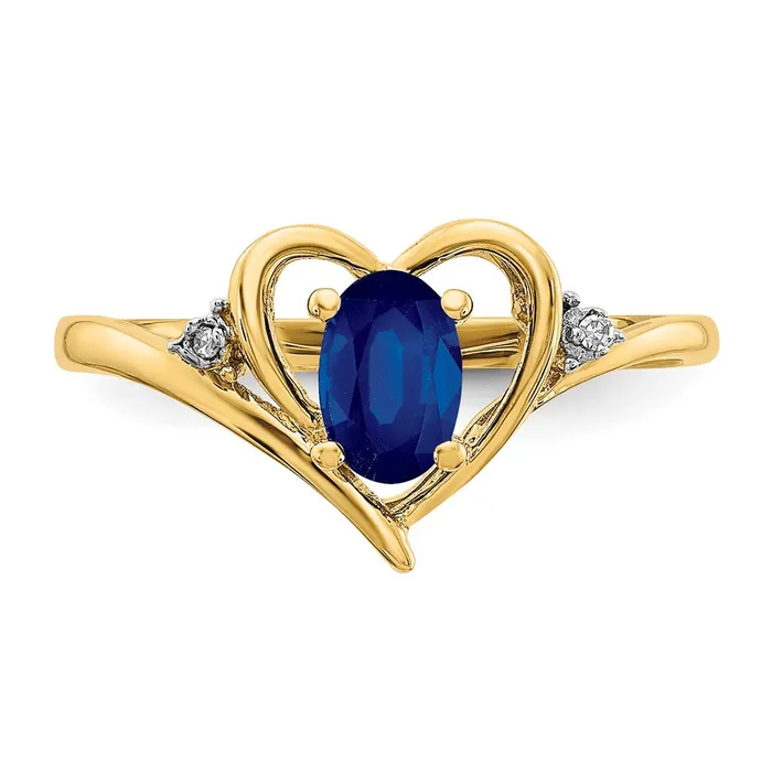 Goldiacom Rings 14K Yellow Gold Sapphire and Real Diamond Heart Ring