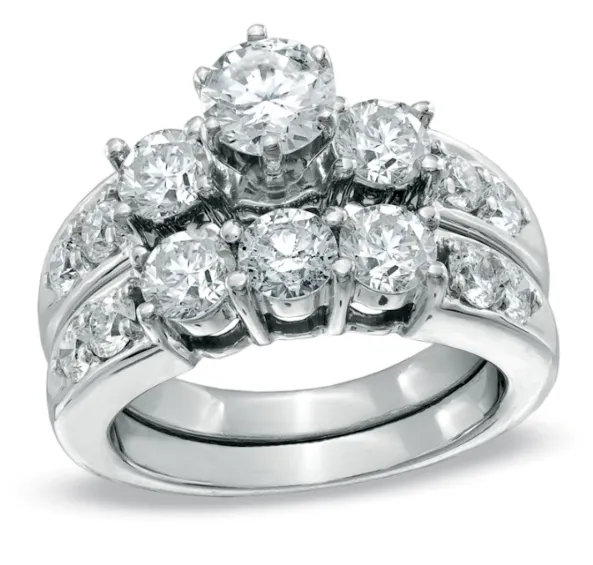 Goldiacom Rings 3 CT Diamond Past Present Future Bridal Engagement Ring Set in 10K White Gold Goldiacom Rings 3 CT Diamond Past Present Future Bridal Engagement Ring Set in 10K White Gold