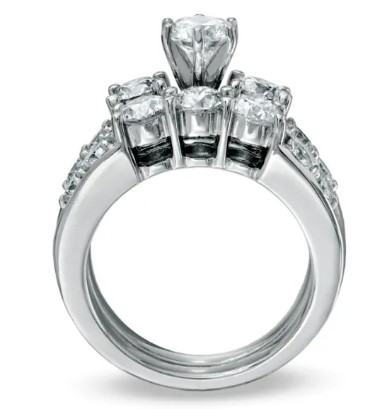 Goldiacom Rings 3 CT Diamond Past Present Future Bridal Engagement Ring Set in 10K White Gold