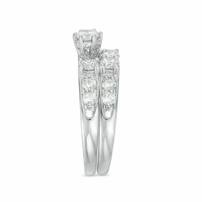 Goldiacom Rings 3 CT Diamond Past Present Future Bridal Engagement Ring Set in 10K White Gold