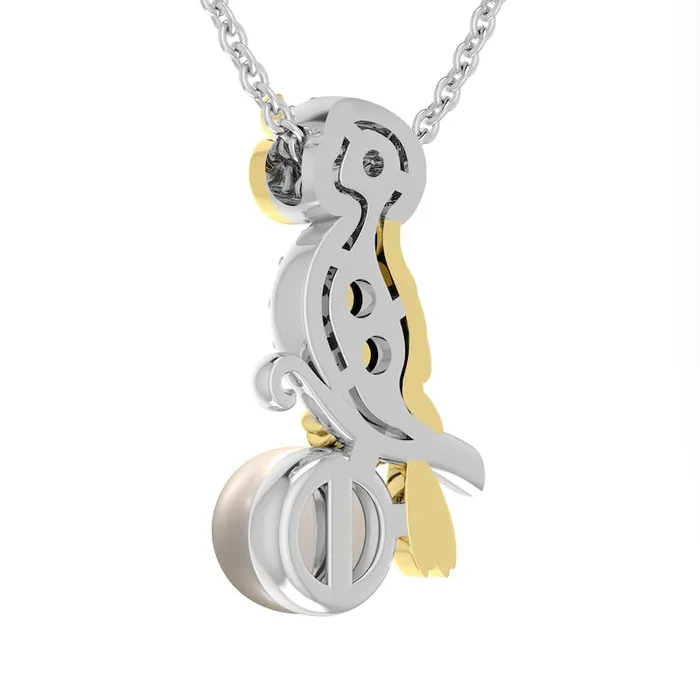 Goldia Cultured Freshwater Pearl LabCreated White Sapphire and Emerald Owl Pendant in Sterling Silver and 14K Gold Plate Necklaces Goldia Cultured Freshwater Pearl LabCreated White Sapphire and Emerald Owl Pendant in Sterling Silver and 14K Gold Plate Necklaces