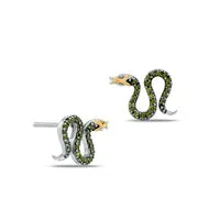 Goldia Earrings 017 CT TW Enhanced Green Diamond Snake Stud Earrings in Sterling Silver and 14K Gold Goldia Earrings 017 CT TW Enhanced Green Diamond Snake Stud Earrings in Sterling Silver and 14K Gold