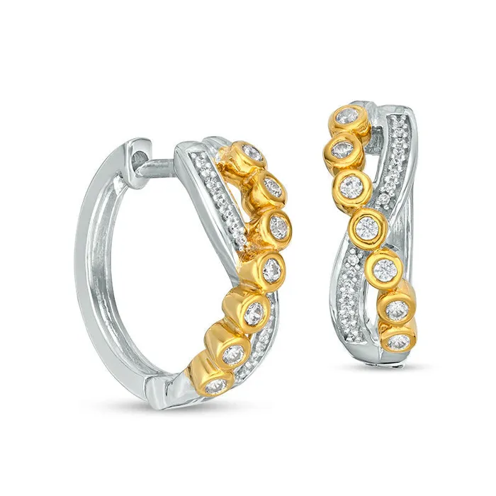 Goldia Earrings 02 CT TW Diamond BezelSet Crossover Hoop Earrings in 10K TwoTone Gold Goldia Earrings 02 CT TW Diamond BezelSet Crossover Hoop Earrings in 10K TwoTone Gold