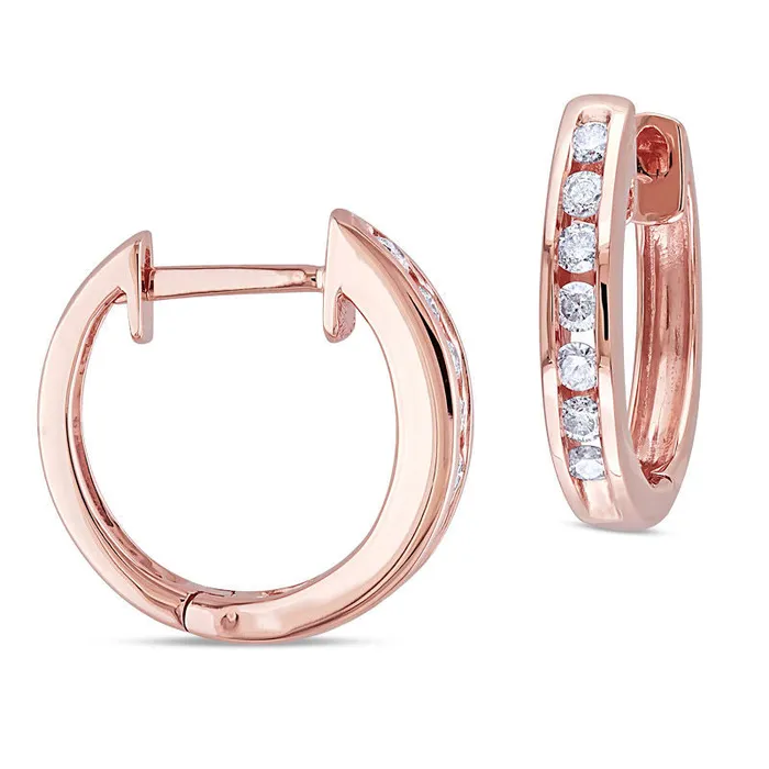 Goldia Earrings 025 CT TW Diamond Huggie Hoop Earrings in 10K Rose Gold