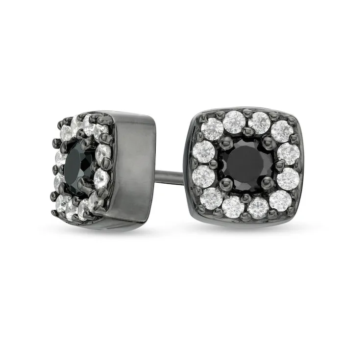 Goldia Earrings 038 CT TW Enhanced Black and White Diamond Cushion Frame Stud Earrings in 10K White Gold with Black Rhodium Goldia Earrings 038 CT TW Enhanced Black and White Diamond Cushion Frame Stud Earrings in 10K White Gold with Black Rhodium