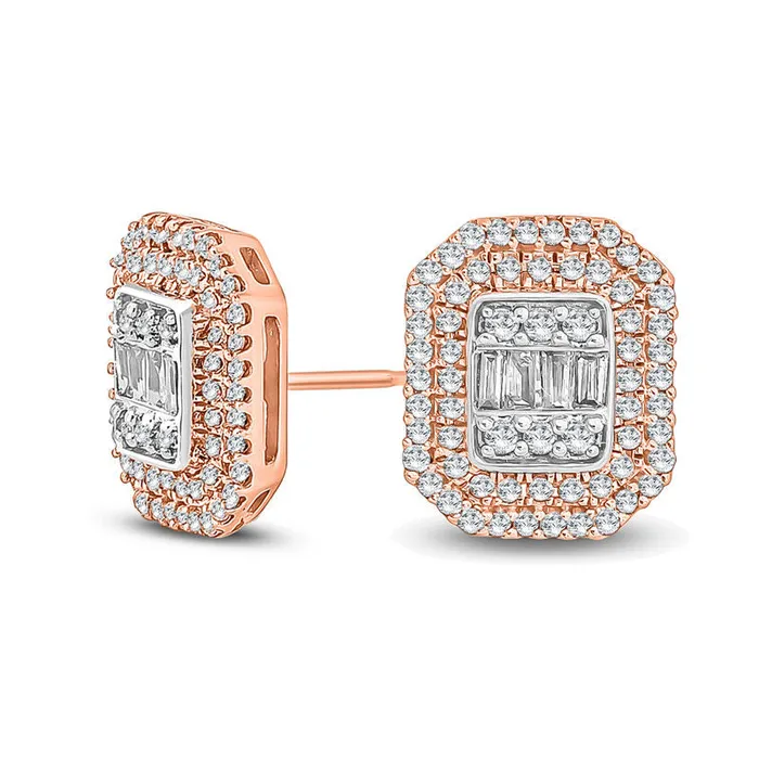 Goldia Earrings 05 CT TW Composite Baguette and Round Diamond Octagon Frame Stud Earrings in 10K Rose Gold Goldia Earrings 05 CT TW Composite Baguette and Round Diamond Octagon Frame Stud Earrings in 10K Rose Gold