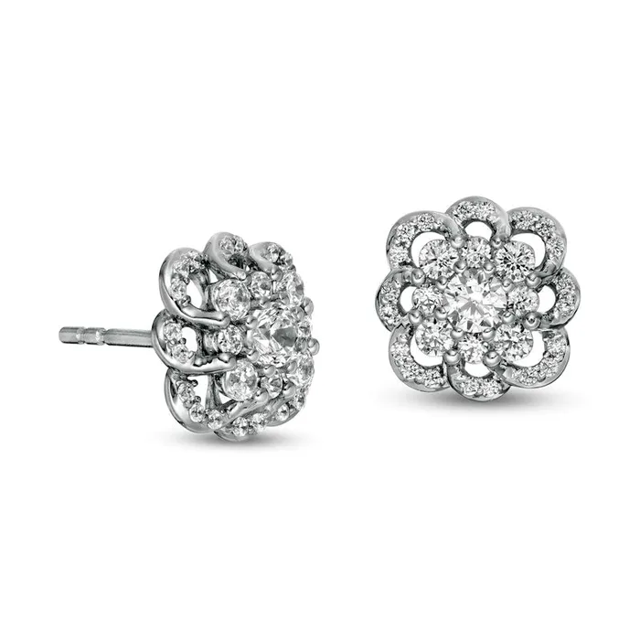 Goldia Earrings 05 CT TW Composite Diamond Scallop Flower Stud Earrings in 10K White Gold Goldia Earrings 05 CT TW Composite Diamond Scallop Flower Stud Earrings in 10K White Gold