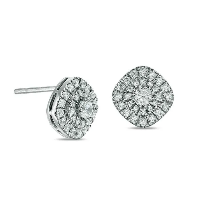 Goldia Earrings 05 CT TW Diamond Double Cushion Frame Stud Earrings in 10K White Gold Goldia Earrings 05 CT TW Diamond Double Cushion Frame Stud Earrings in 10K White Gold