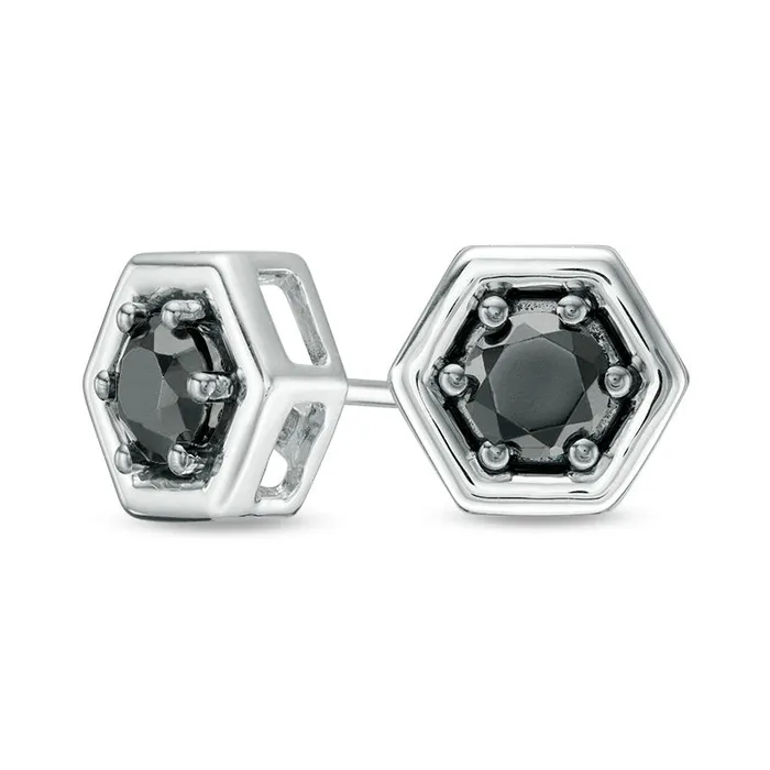 Goldia Earrings 05 CT TW Enhanced Black Diamond Solitaire Hexagon Stud Earrings in 10K White Gold Goldia Earrings 05 CT TW Enhanced Black Diamond Solitaire Hexagon Stud Earrings in 10K White Gold