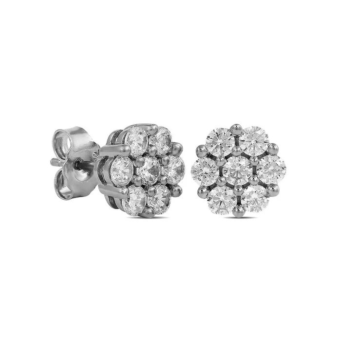 Goldia Earrings 1 CT TW Composite Diamond Flower Stud Earrings in 10K White Gold Goldia Earrings 1 CT TW Composite Diamond Flower Stud Earrings in 10K White Gold