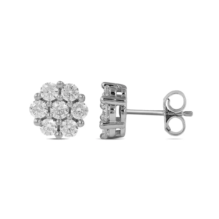 Goldia Earrings 1 CT TW Composite Diamond Flower Stud Earrings in 10K White Gold Goldia Earrings 1 CT TW Composite Diamond Flower Stud Earrings in 10K White Gold