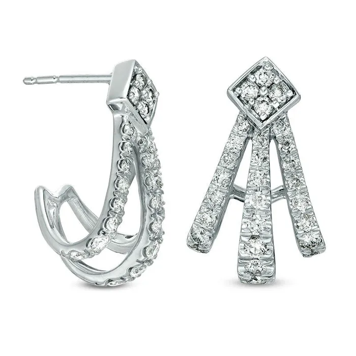 Goldia Earrings 1 CT TW Diamond Fan JHoop Earrings in 10K White Gold Goldia Earrings 1 CT TW Diamond Fan JHoop Earrings in 10K White Gold