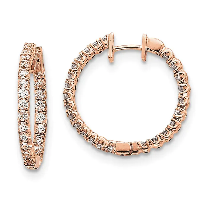 Goldia Earrings 14k Rose Gold AAA Real Diamond Hinged Hoop Earrings