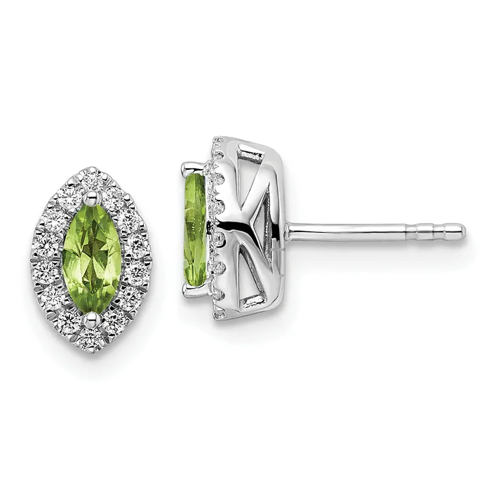 Goldia Earrings 14k White Gold 15 Ct Lab Grown Diamond VSSI G and Peridot August Birthstone Post Earrings