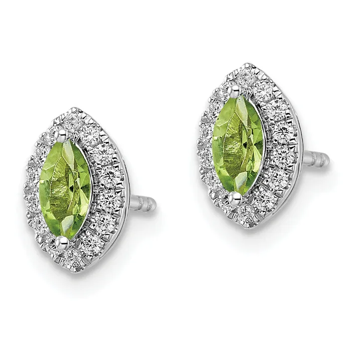 Goldia Earrings 14k White Gold 15 Ct Lab Grown Diamond VSSI G and Peridot August Birthstone Post Earrings