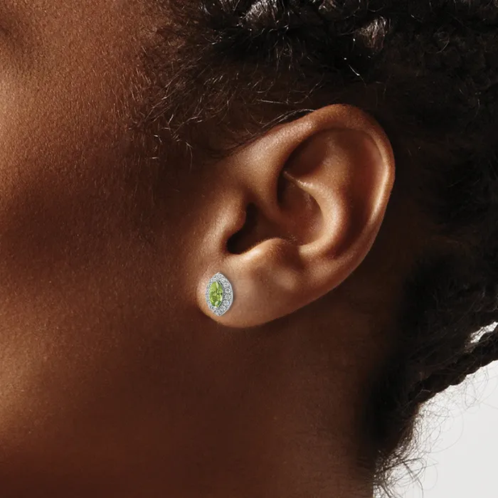 Goldia Earrings 14k White Gold 15 Ct Lab Grown Diamond VSSI G and Peridot August Birthstone Post Earrings
