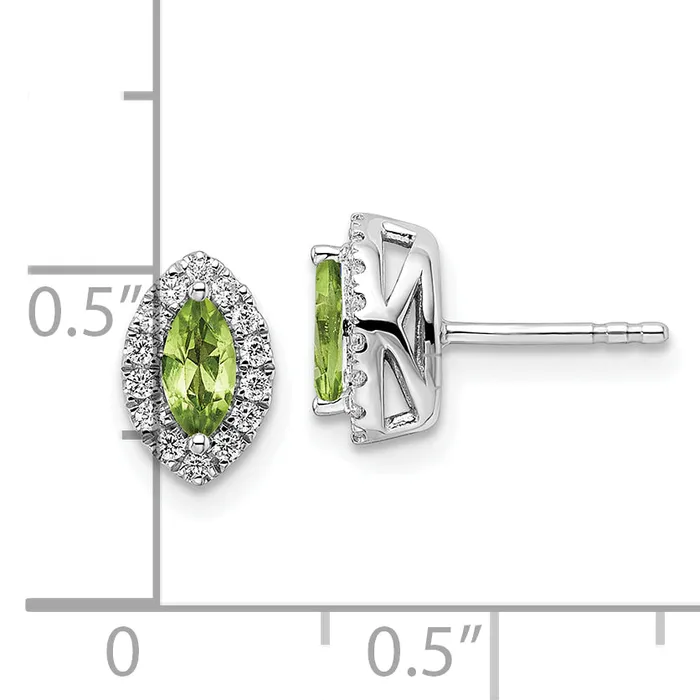 Goldia Earrings 14k White Gold 15 Ct Lab Grown Diamond VSSI G and Peridot August Birthstone Post Earrings