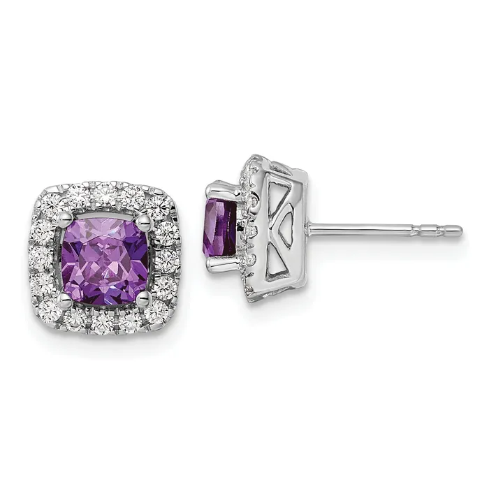 Goldia Earrings 14k White Gold 38 Ct Lab Grown Diamond VSSI G February Birthstone Amethyst Halo Post Earrings Goldia Earrings 14k White Gold 38 Ct Lab Grown Diamond VSSI G February Birthstone Amethyst Halo Post Earrings