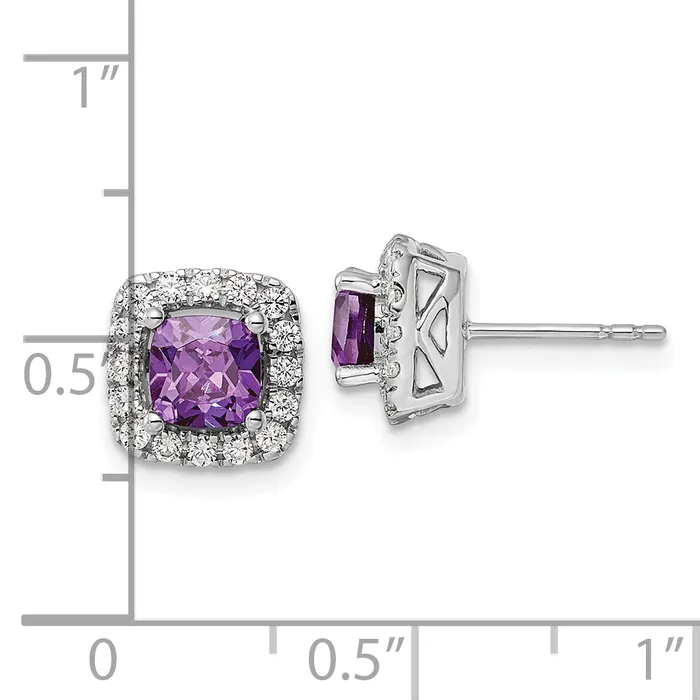 Goldia Earrings 14k White Gold 38 Ct Lab Grown Diamond VSSI G February Birthstone Amethyst Halo Post Earrings