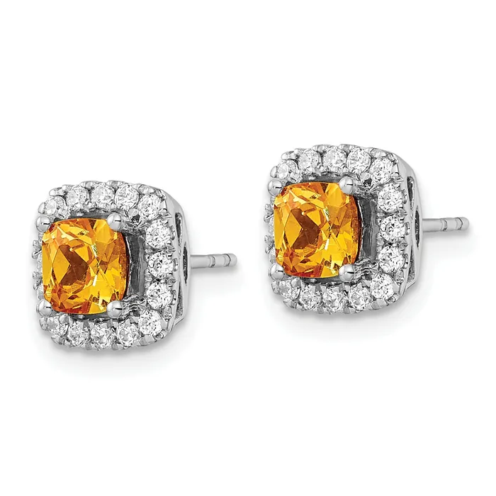 Goldia Earrings 14k White Gold 38 Ct Lab Grown Diamond VSSI G November Birthstone Citrine Halo Post Earrings
