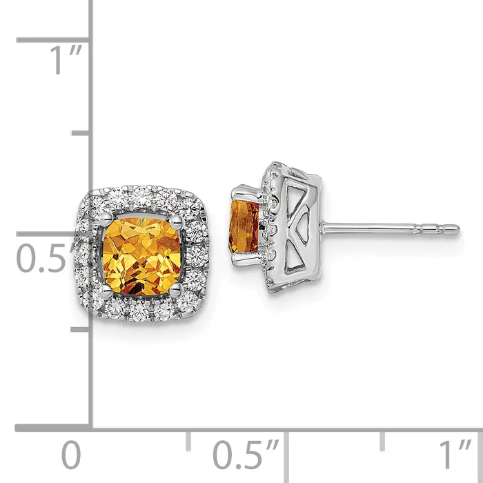 Goldia Earrings 14k White Gold 38 Ct Lab Grown Diamond VSSI G November Birthstone Citrine Halo Post Earrings
