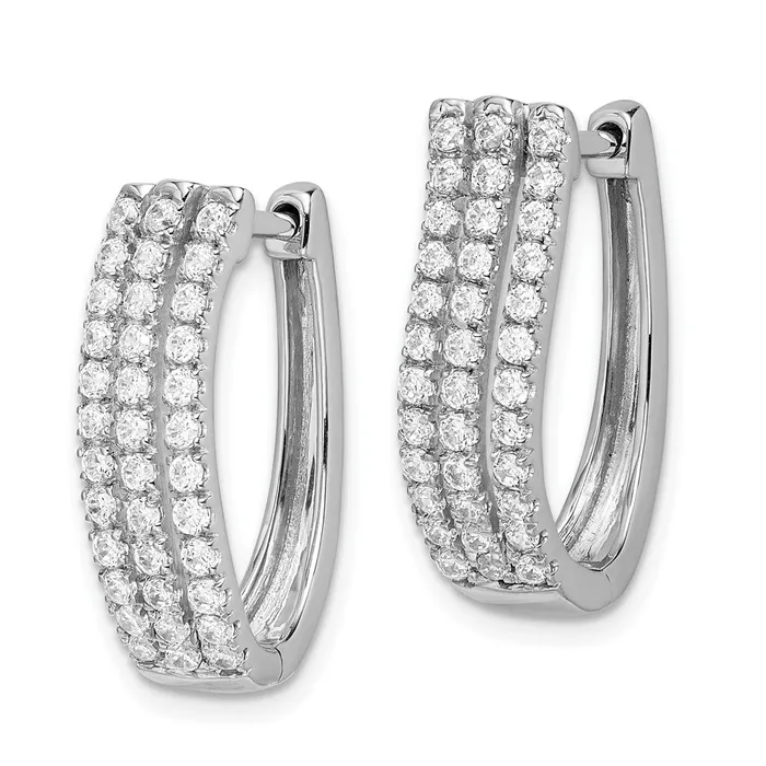 Goldia Earrings 14k White Gold 3row Real Diamond Hinged Hoop Earrings