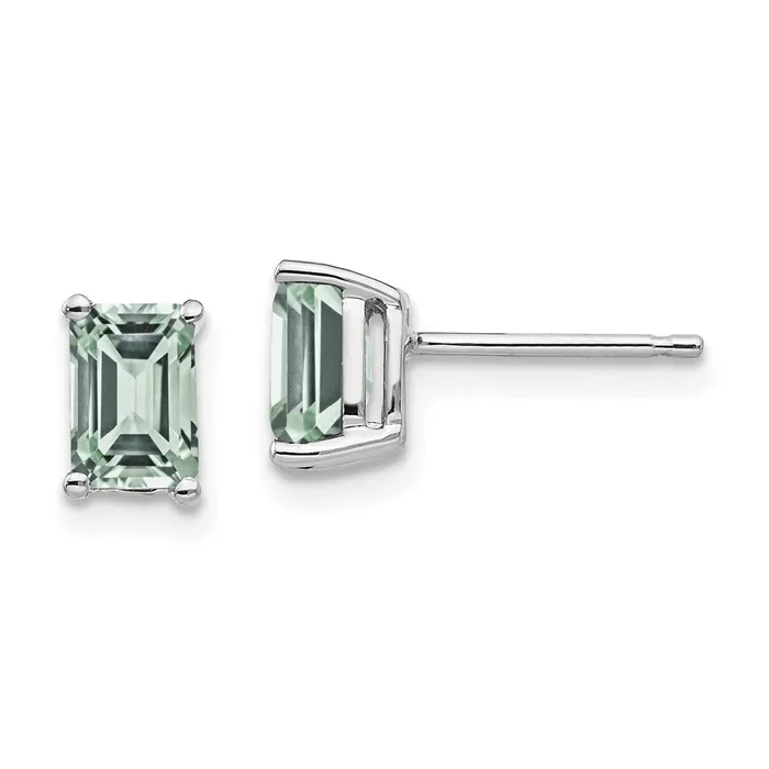 Goldia Earrings 14k White Gold 6x4mm EmeraldCut Green Quartz Earrings