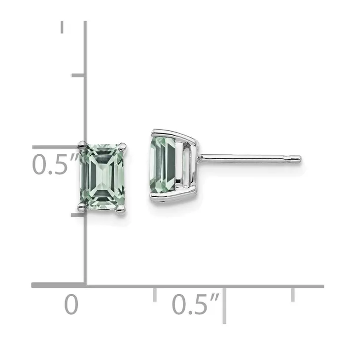Goldia Earrings 14k White Gold 6x4mm EmeraldCut Green Quartz Earrings