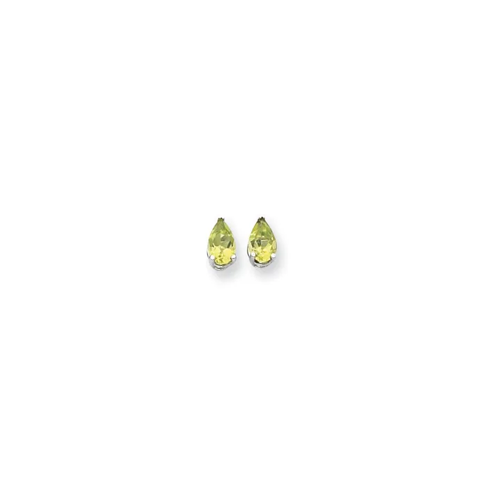 Goldia Earrings 14k White Gold 8x5mm Pear Peridot Checker Earrings