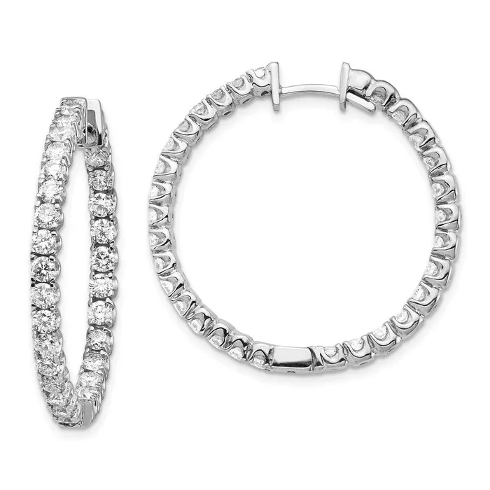 Goldia Earrings 14k White Gold AAA Real Diamond Hinged Hoop Earrings