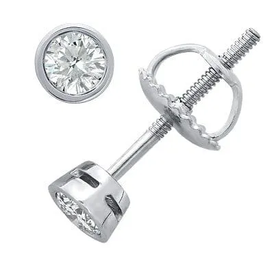 Goldia Earrings 14k White Gold BezelSet Diamond Stud Earrings