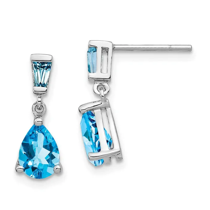 Goldia Earrings 14k White Gold Blue Topaz Dangle Post Earrings