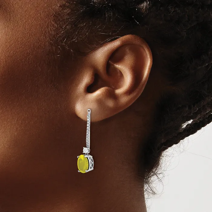 Goldia Earrings 14K White Gold Lab Grown VSSI G Diamond Created Yellow Sapphire Earring Ja