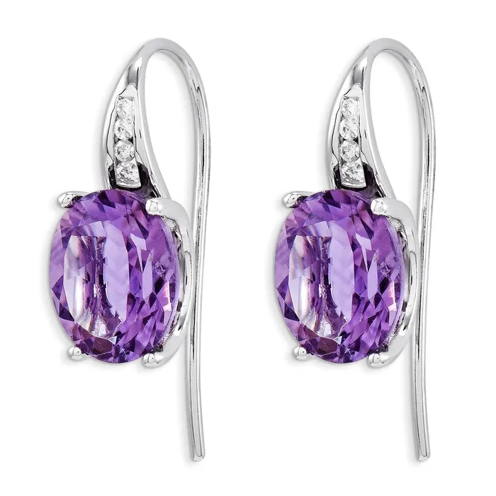 Goldia Earrings 14k White Gold Real Diamond and Amethyst Oval Dangle Earrings Goldia Earrings 14k White Gold Real Diamond and Amethyst Oval Dangle Earrings