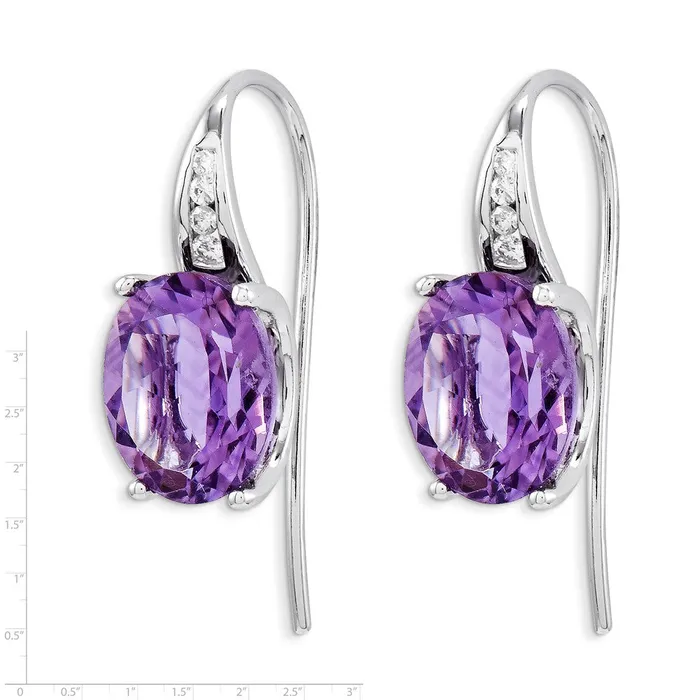 Goldia Earrings 14k White Gold Real Diamond and Amethyst Oval Dangle Earrings