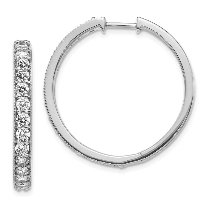 Goldia Earrings 14k White Gold Real Diamond Milgrain Hinged Hoop Earrings Goldia Earrings 14k White Gold Real Diamond Milgrain Hinged Hoop Earrings