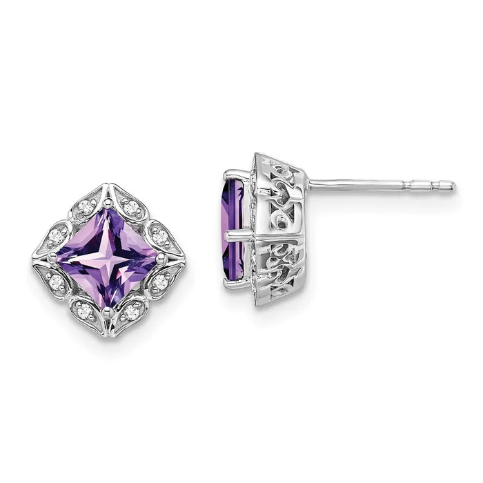 Goldia Earrings 14k White Gold Square Amethyst and Real Diamond Earrings Goldia Earrings 14k White Gold Square Amethyst and Real Diamond Earrings