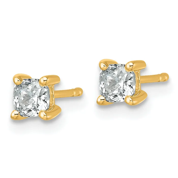 Goldia Earrings 14k Yellow Gold 34 ctw Certified Lab Grown Diamond VSSI G Cushion 4 Prong Heavy Wt Stud Earrings
