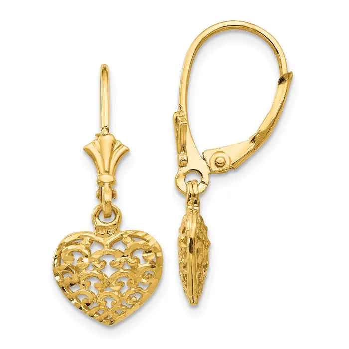 Goldia Earrings 14k Yellow Gold 3D Diamondcut Mini Puffed Heart Leverback Earrings Goldia Earrings 14k Yellow Gold 3D Diamondcut Mini Puffed Heart Leverback Earrings