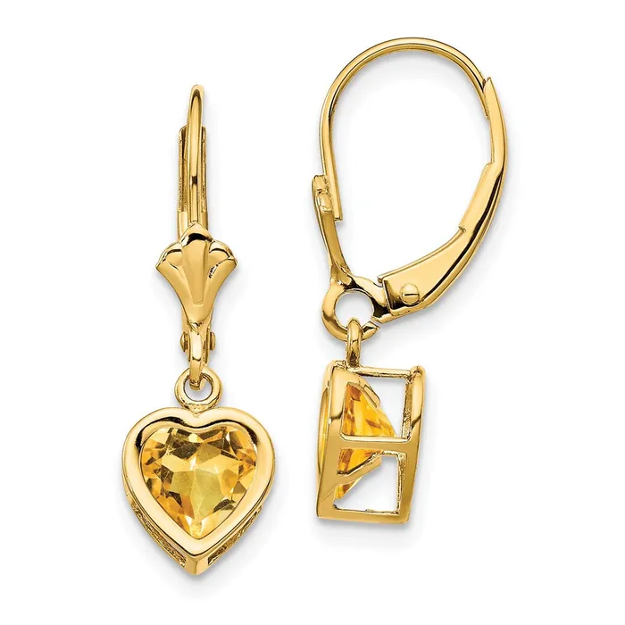 Goldia Earrings 14k Yellow Gold 6mm Heart Citrine Earrings
