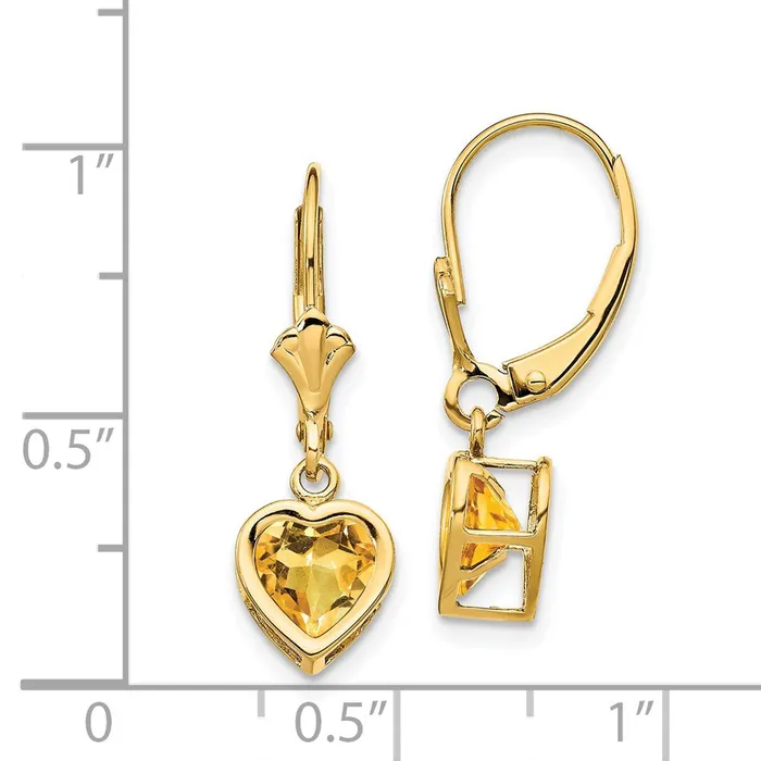 Goldia Earrings 14k Yellow Gold 6mm Heart Citrine Earrings