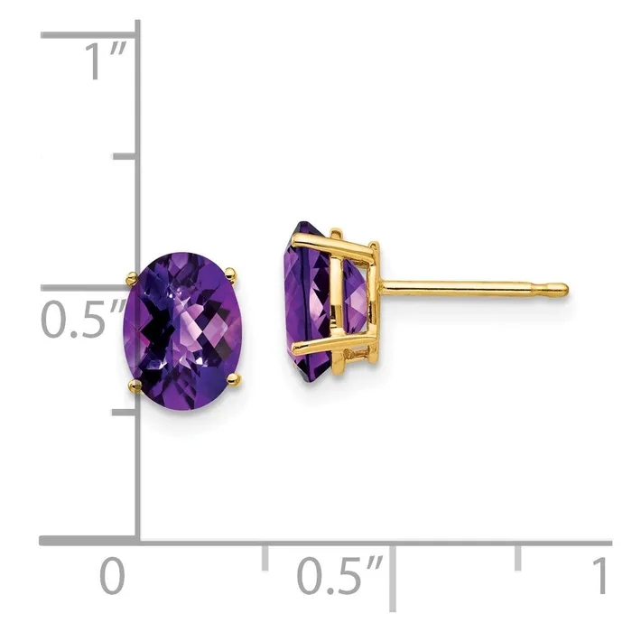 Goldia Earrings 14k Yellow Gold 8x6mm Oval Amethyst Checker Earrings