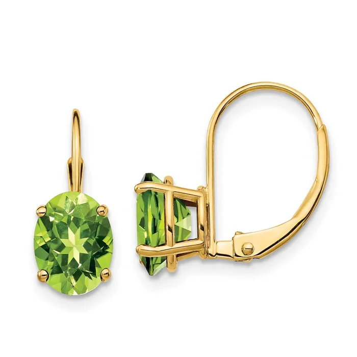 Goldia Earrings 14k Yellow Gold 8x6mm Oval Peridot Leverback Earrings
