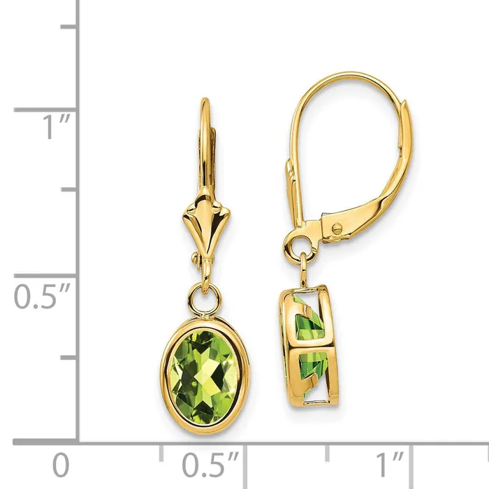 Goldia Earrings 14k Yellow Gold 8x6mm Oval Peridot Leverback Earrings