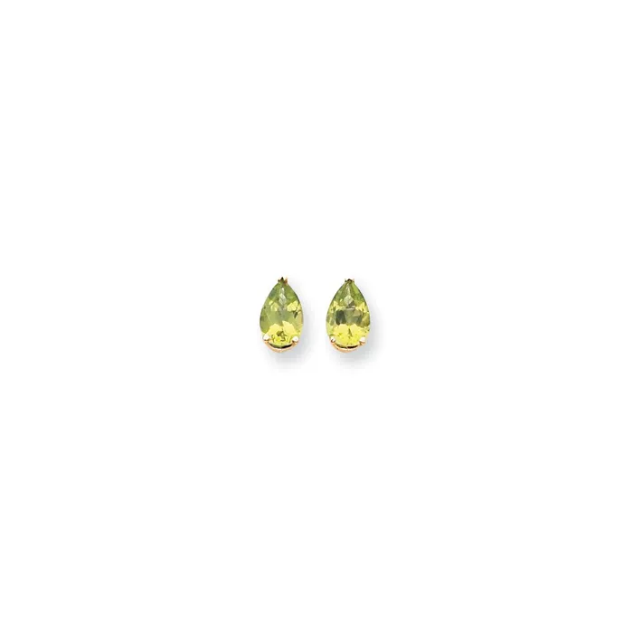 Goldia Earrings 14k Yellow Gold 9x6mm Pear Peridot Checker Earrings