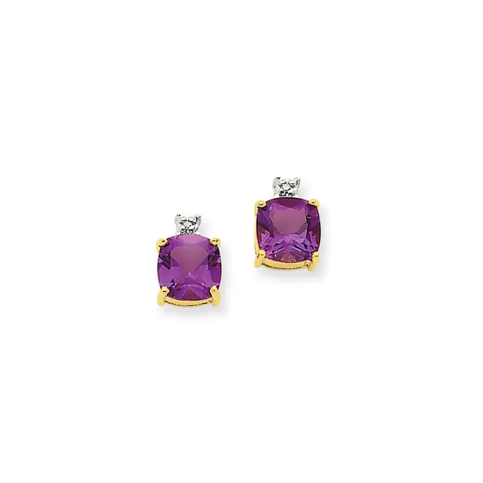 Goldia Earrings 14k Yellow Gold Amethyst u0026 Real Diamond Post Earrings