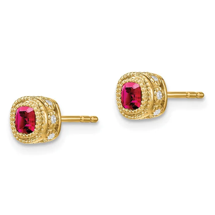 Goldia Earrings 14k Yellow Gold Cushion Ruby and Real Diamond Earrings