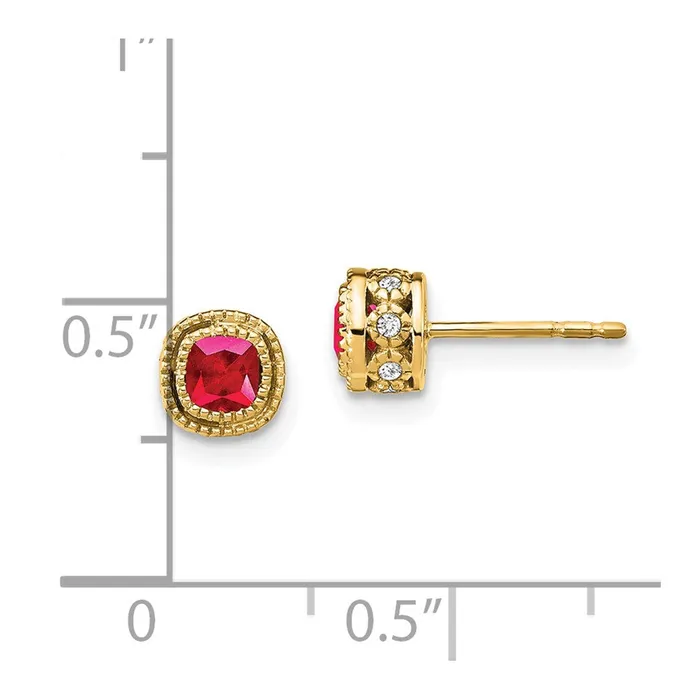 Goldia Earrings 14k Yellow Gold Cushion Ruby and Real Diamond Earrings