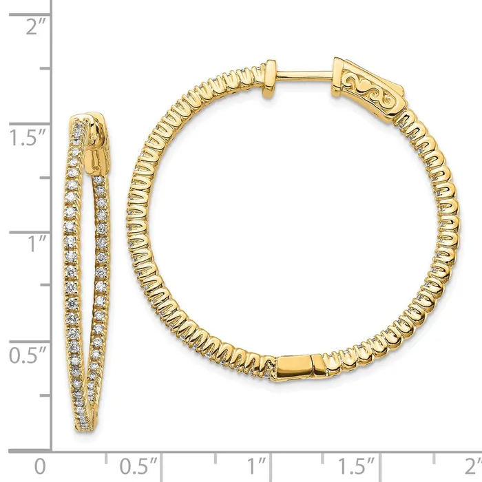 Goldia Earrings 14k Yellow Gold Diamond Round Hoop wSafety Clasp Earrings