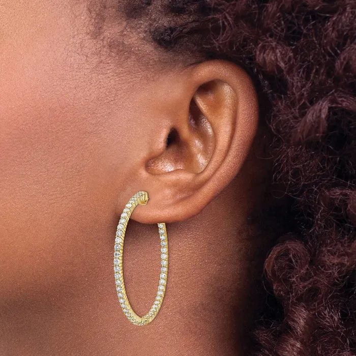 Goldia Earrings 14k Yellow Gold Diamond Round Hoop wSafety Clasp Earrings
